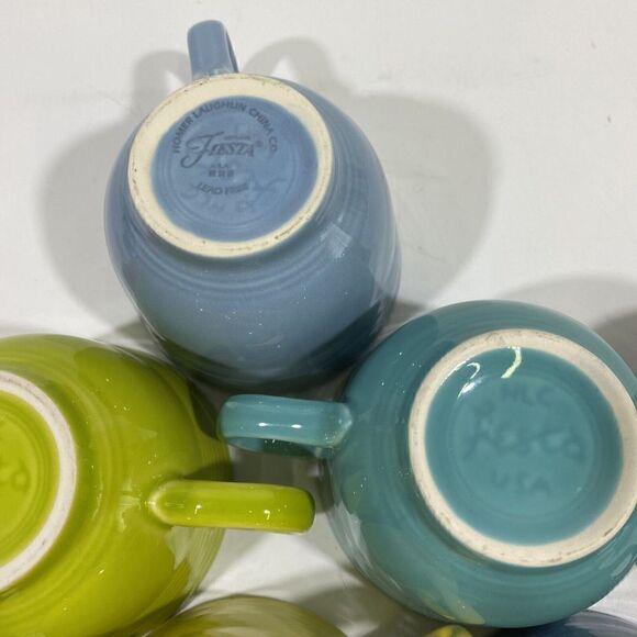 Vintage Homer Laughlin Fiestaware Teacup Mug Lot 8 Blue Teal Orange Lime Green - Picture 8 of 9